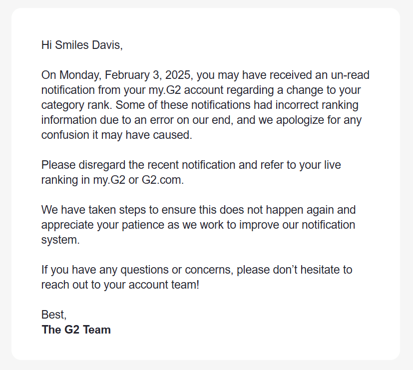 Example of an email about technical failure