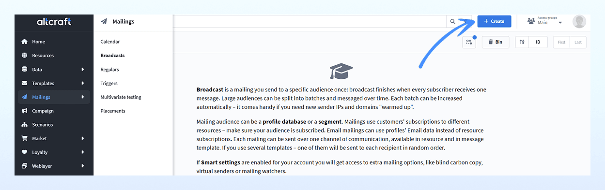 Creating a new broadcast