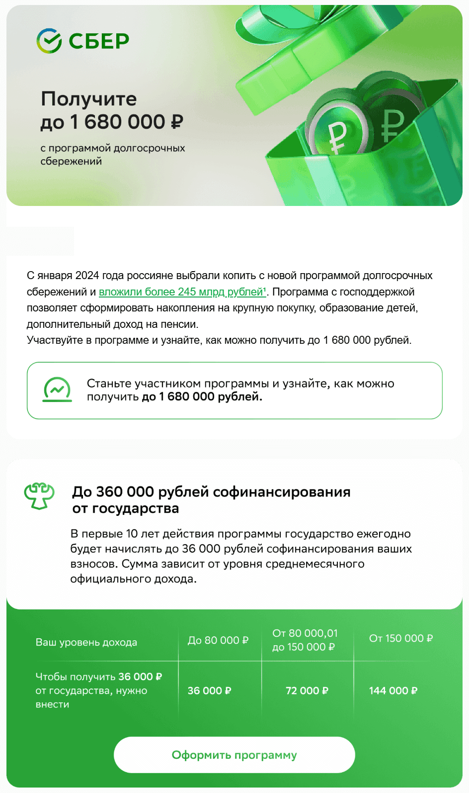 Пример коммуникации от СберБанк