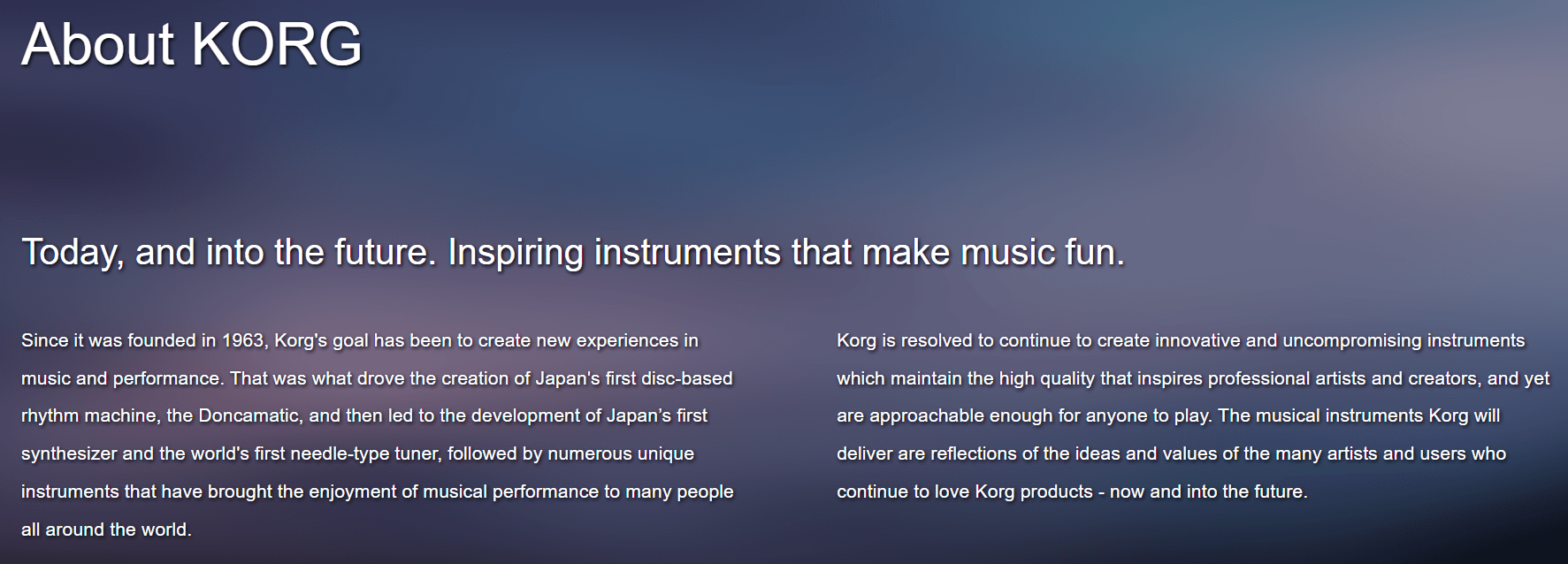 Product vision компании Korg