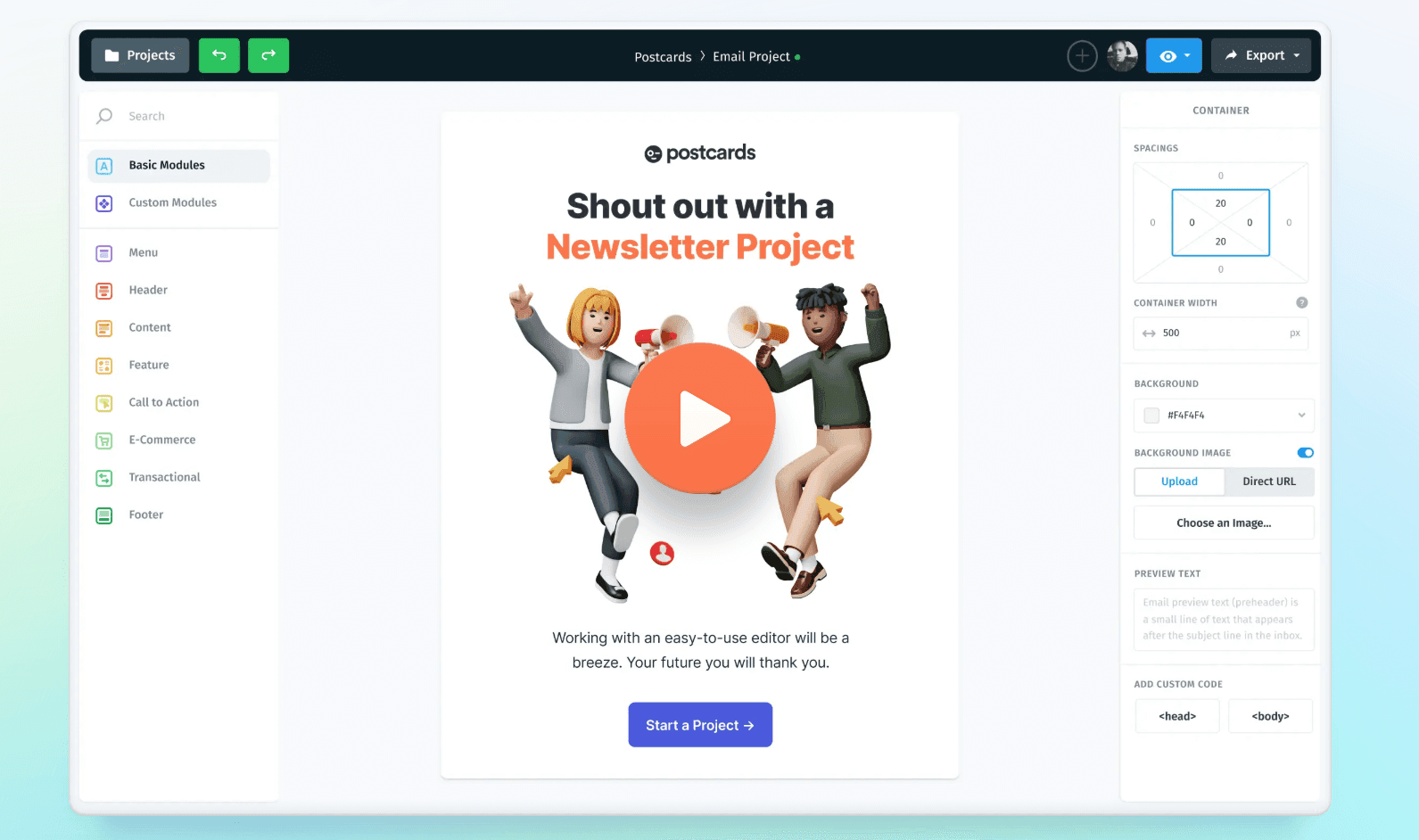 Конструктор писем Postcards (Designmodo)
