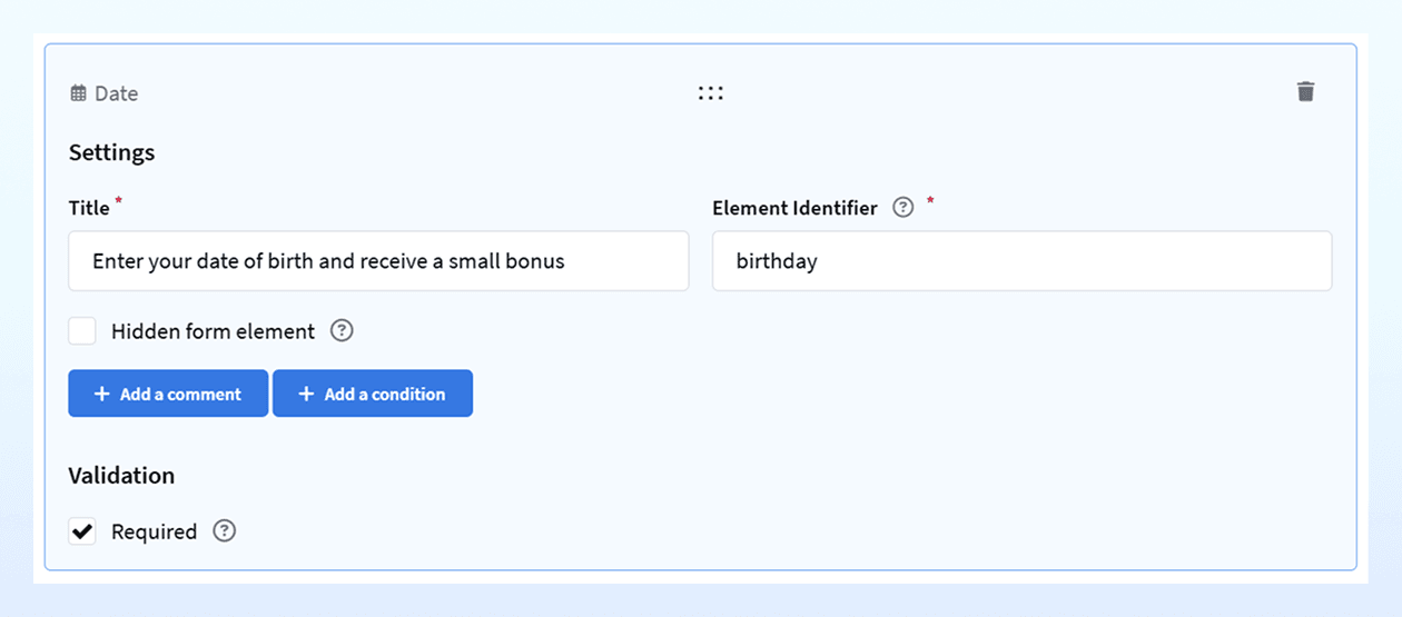 Date tab configuration