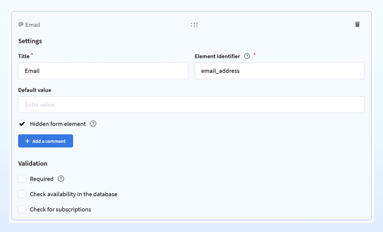 Email tab configuration