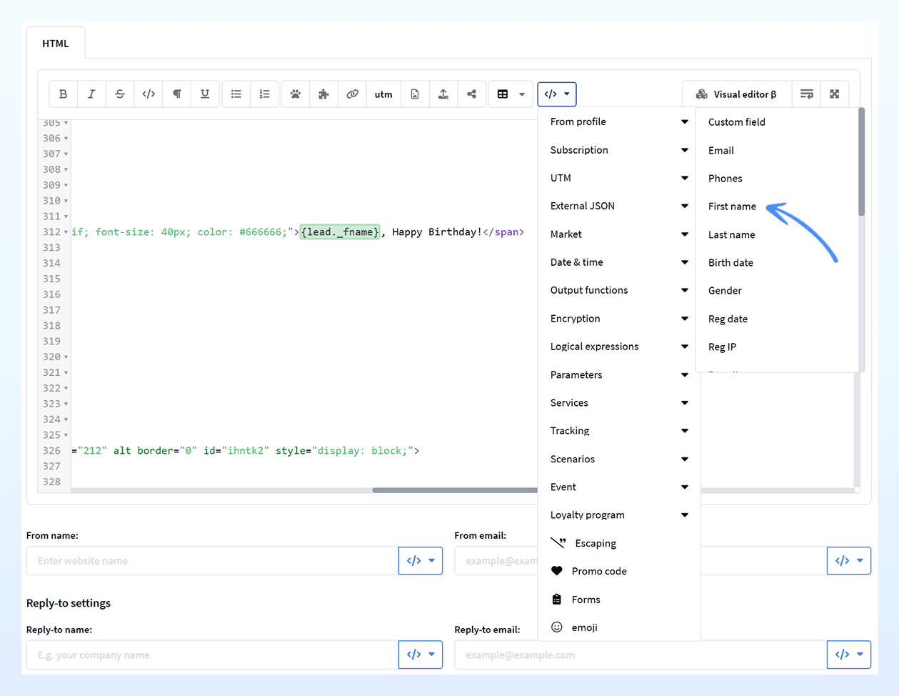 HTML version of the email for wishing a customer a happy birthday