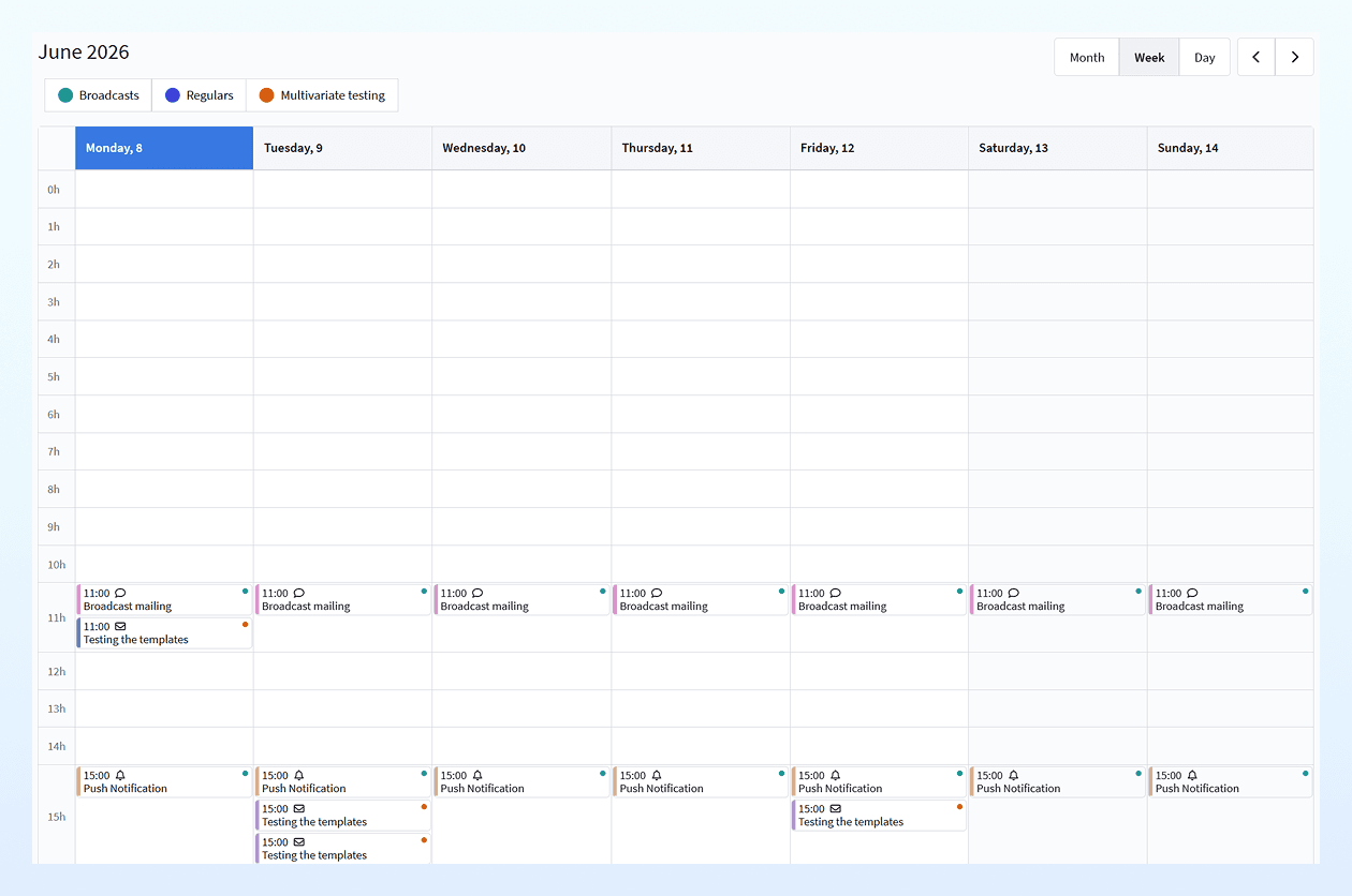 Calendar display by week