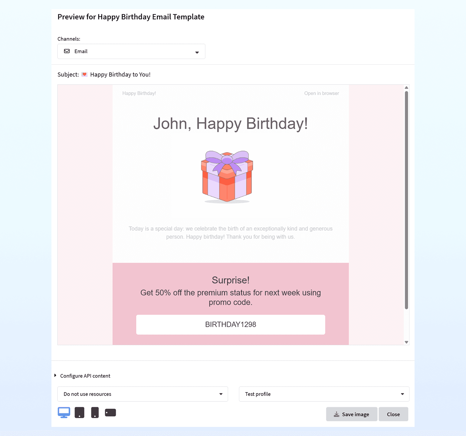 Email template for wishing a customer a happy birthday
