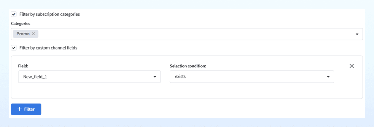 Filters by categories and additional fields