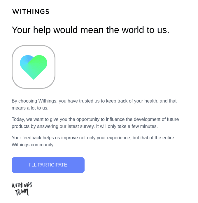 Email encouraging to leave feedback