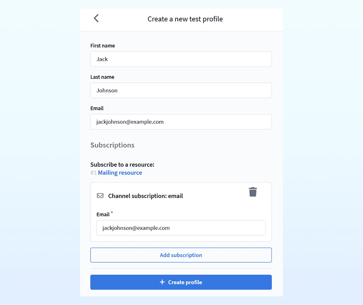 Creating a new test profile