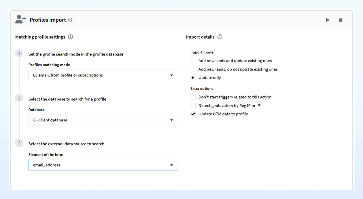 Profile import settings
