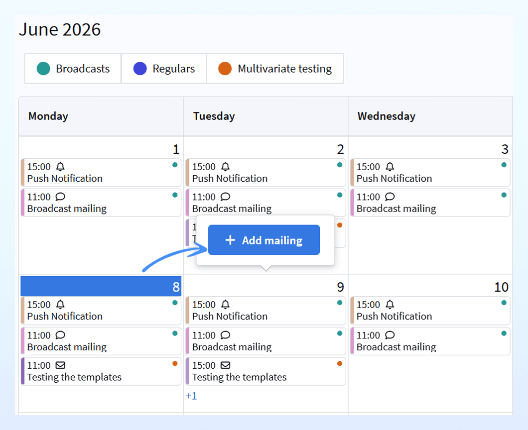 Adding a mailing to the calendar