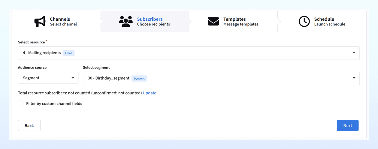 Mailing recipient settings