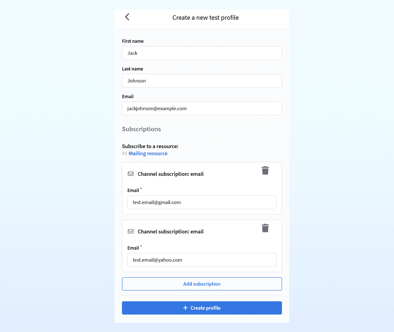 Creating a new test profile