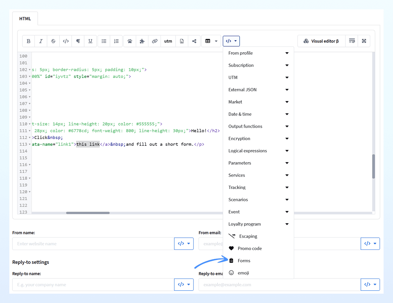 Variables in the email