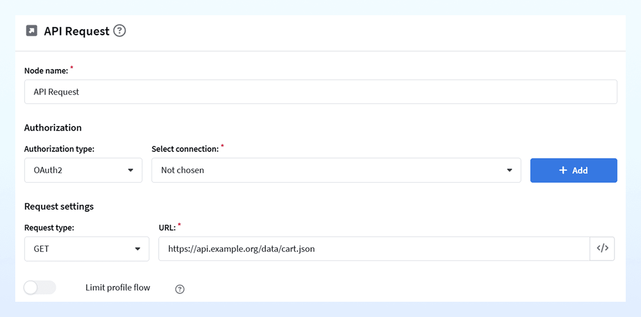 API request configuration