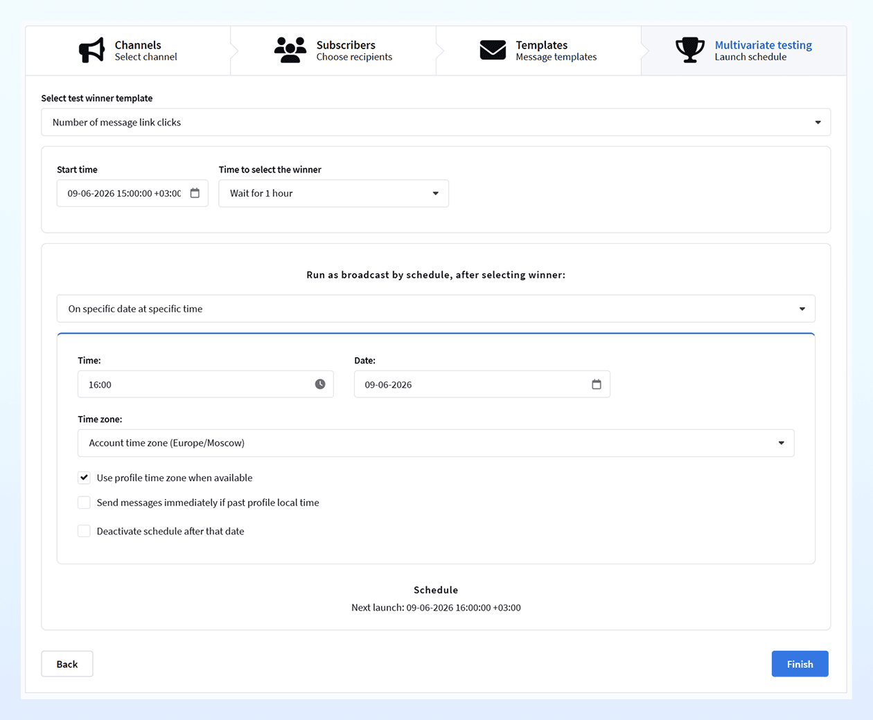 Selecting the winning template by opens or clicks