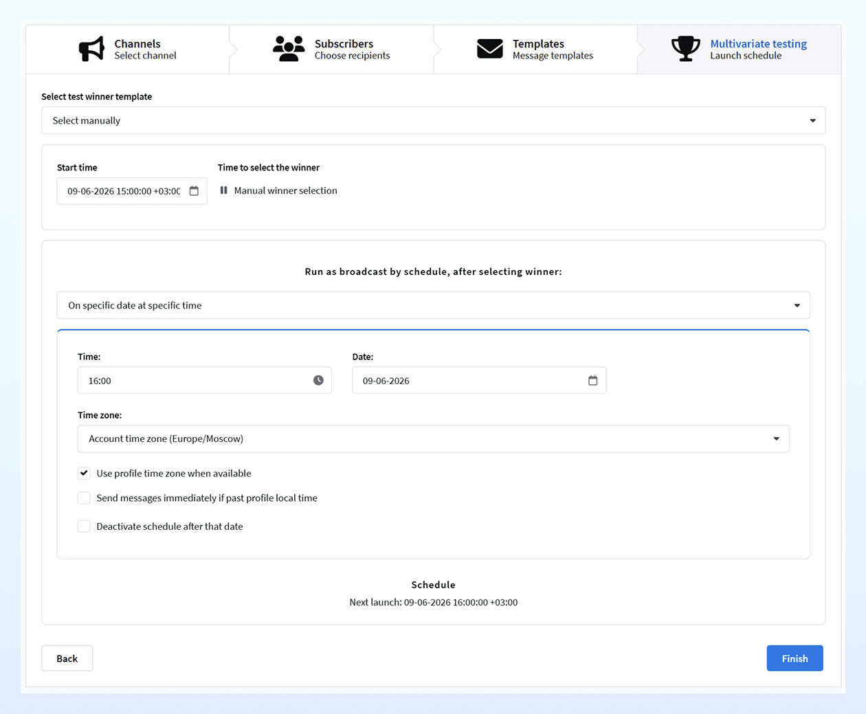 Selecting the winning template manually