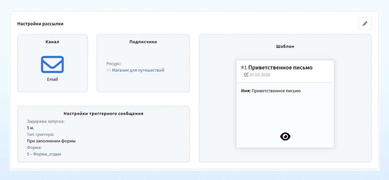 Готовые настройки триггерной рассылки