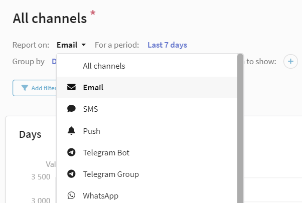 Choose a channel creating a report