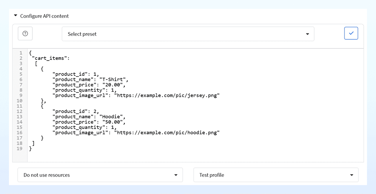 Configuring API content for message preview