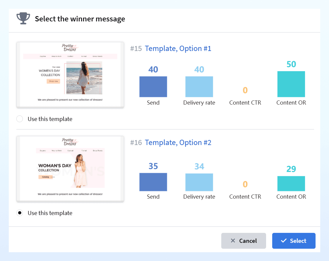 Selecting the winning template 3