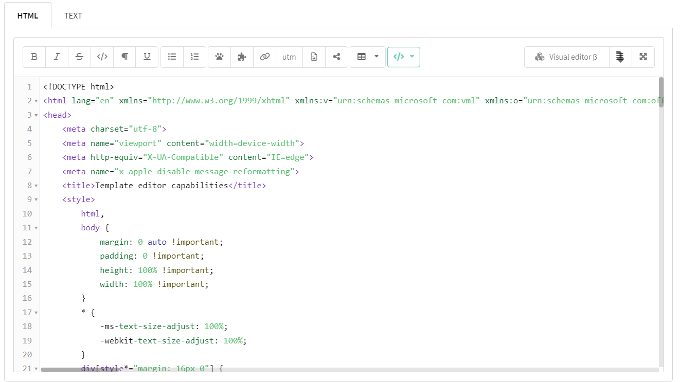 HTML version of the email template in Altcraft Platform