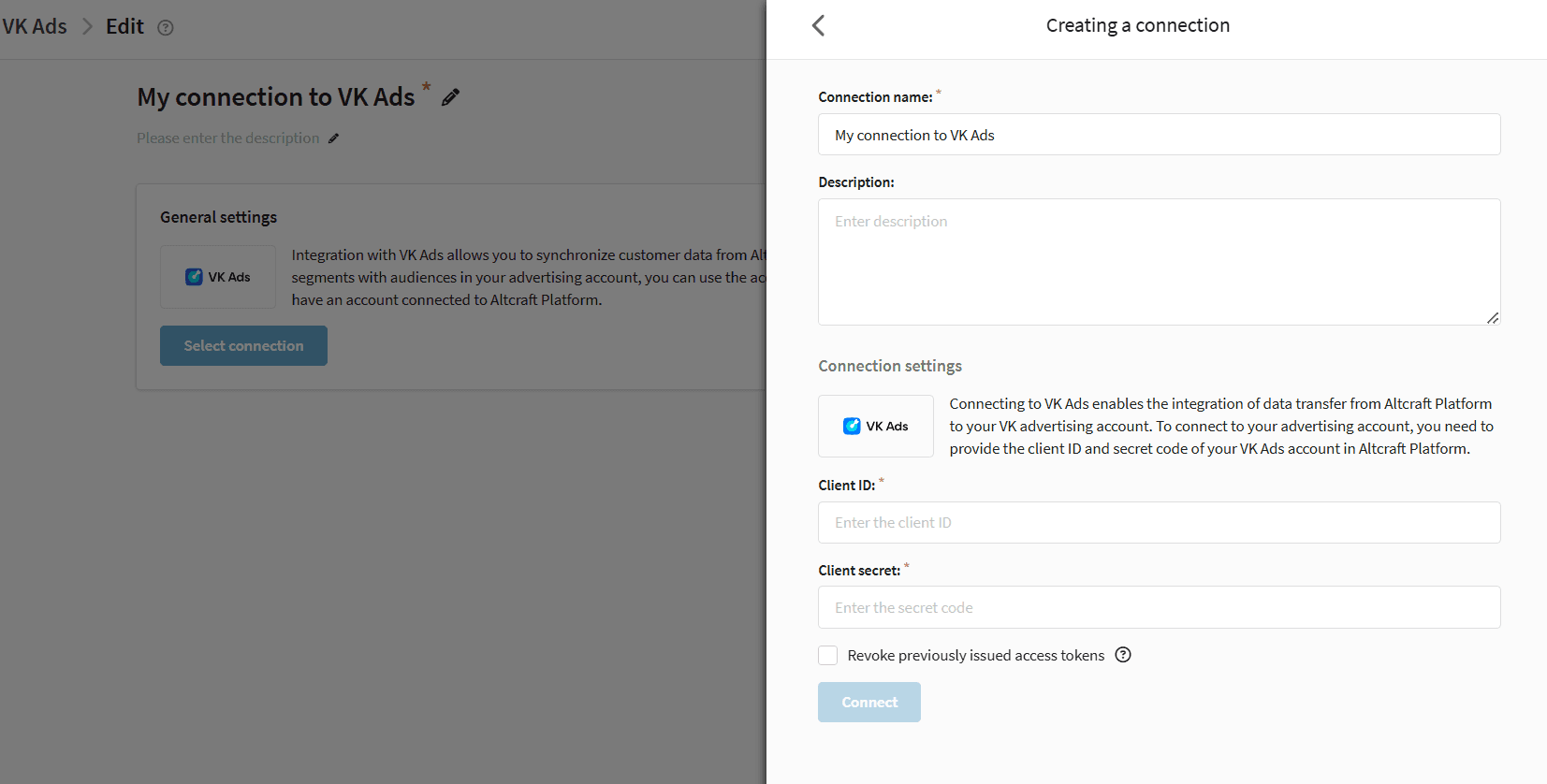 Connection settings