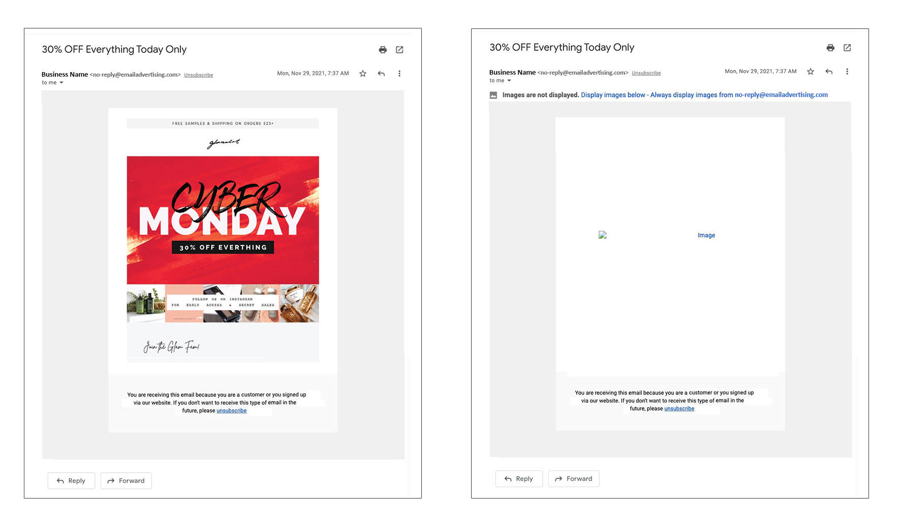 Email où l'image ne peut être affichée