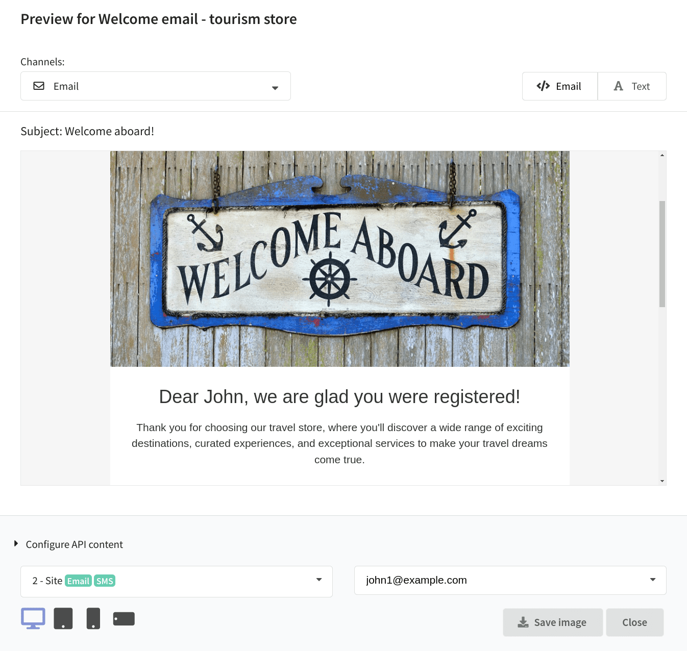 Aperçu du modèle d'e-mail personnalisé
