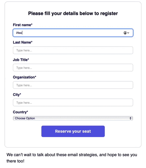 Registration form