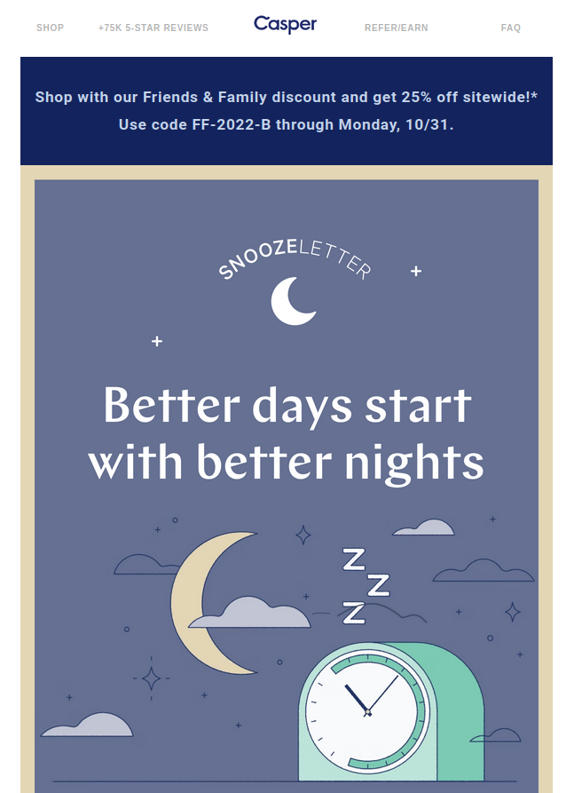 Promo code in an email from Casper