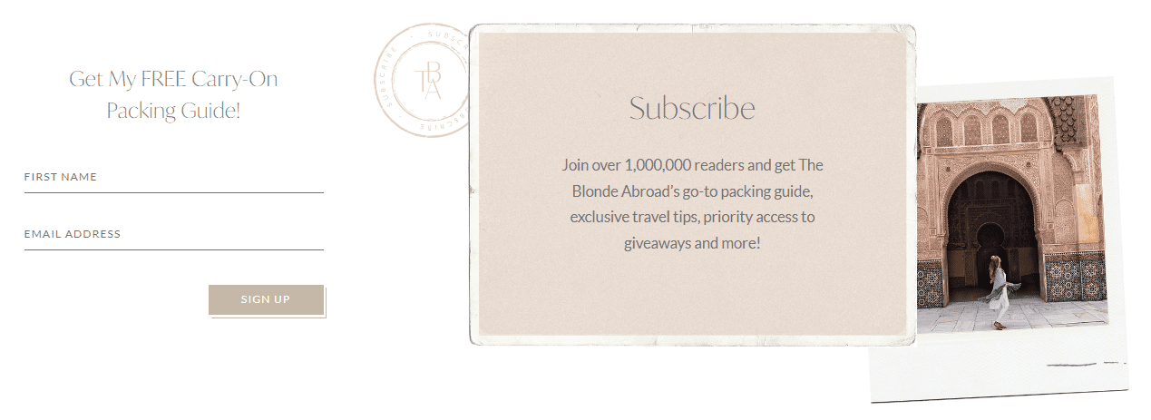 Formulaire d'abonnement au blog sur le site de The Blonde Abroad