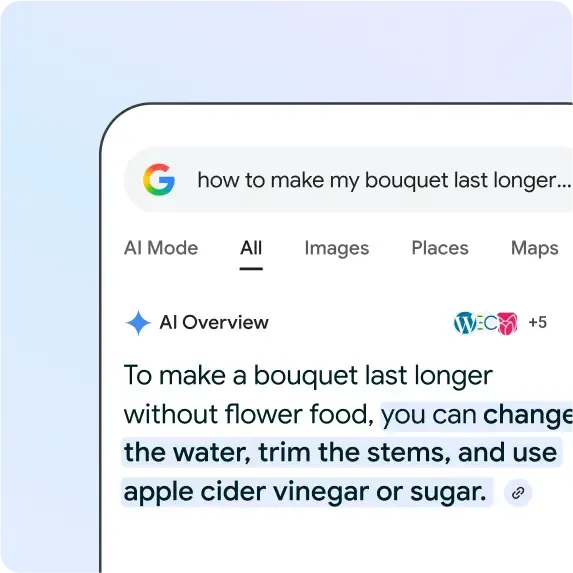 Ответ AI Overviews в поисковой выдаче Google со ссылками на веб-источники