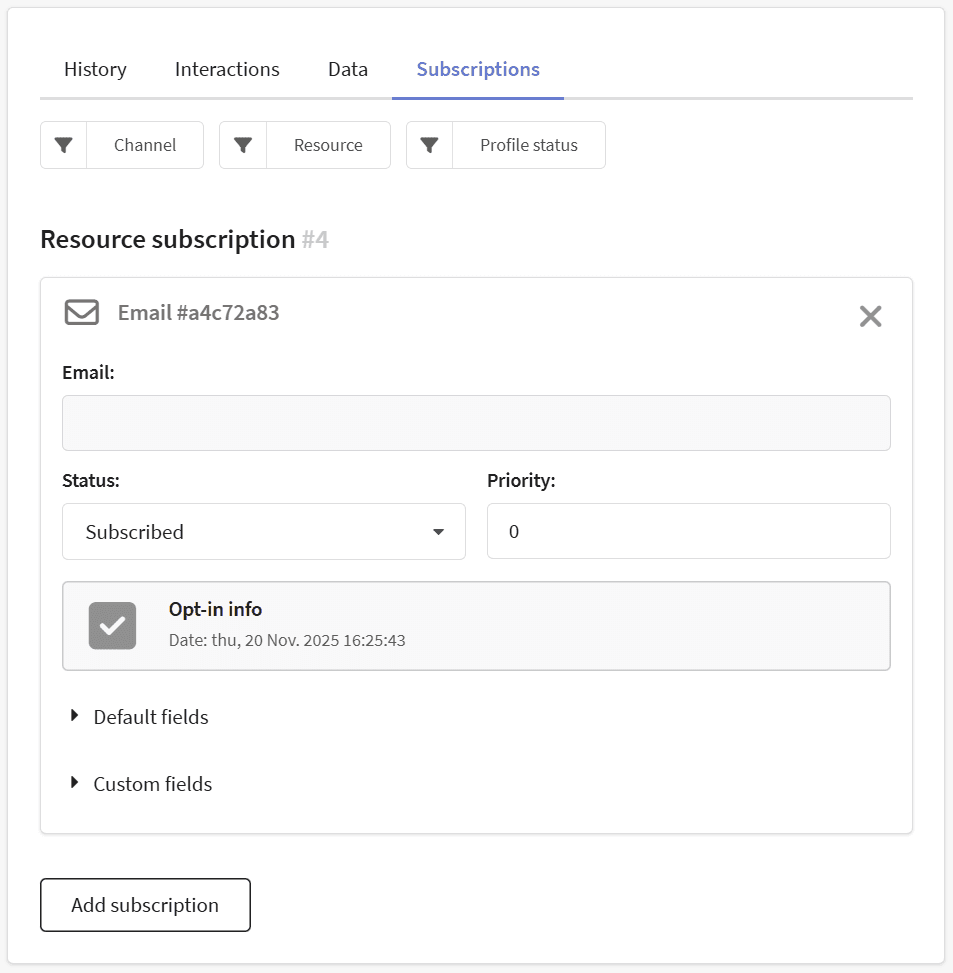 Subscriptions in the Altcraft customer profile