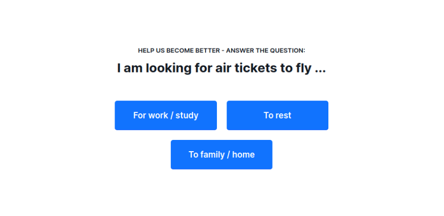 Example of a survey on the Aviasales website