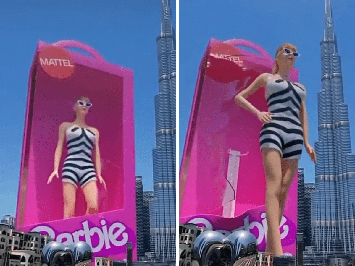 Une poupée Barbie géante sort de sa boîte à Dubaï