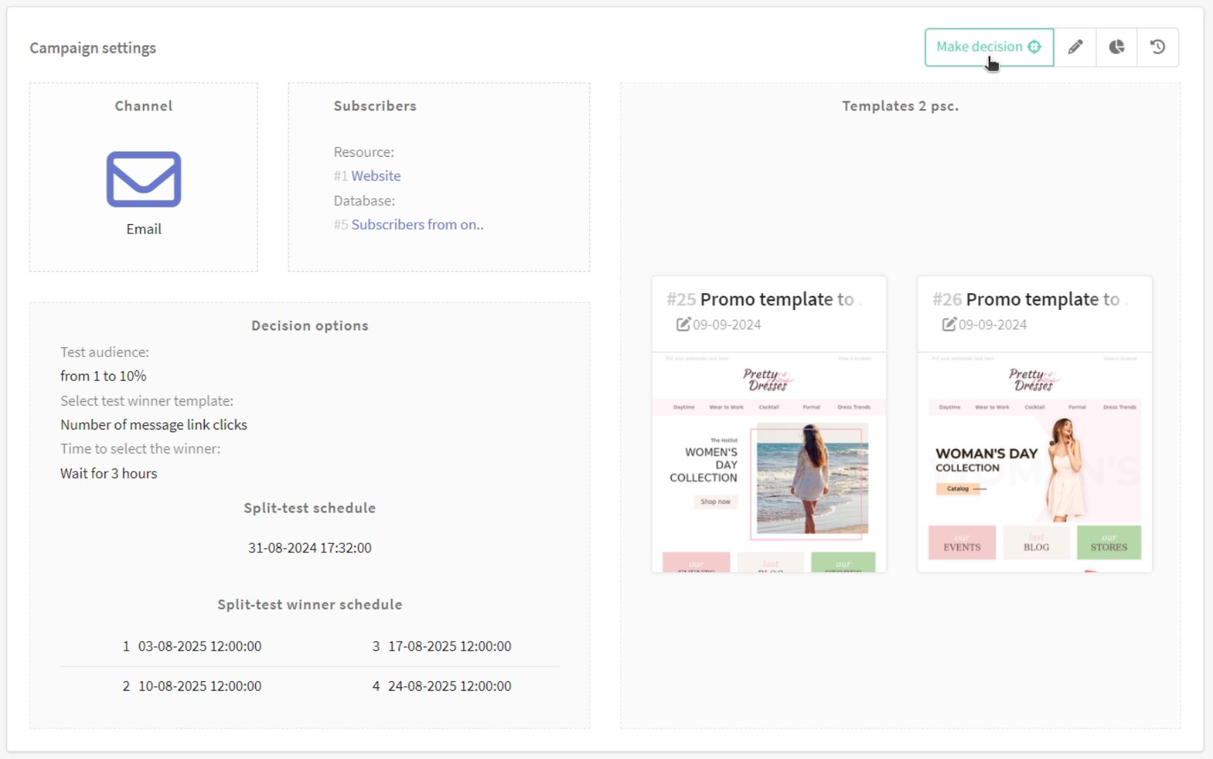 Selection winner by openings/clicks