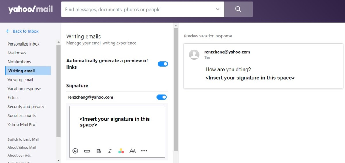 Configurer la signature dans Yahoo Mails