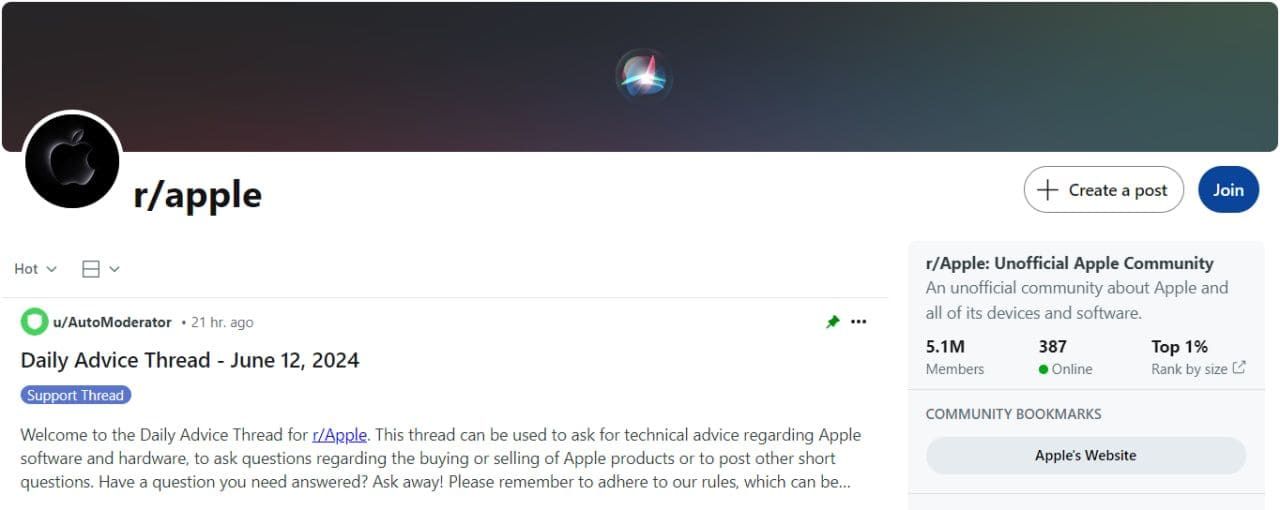 Un groupe d'utilisateurs d'Apple sur Reddit.