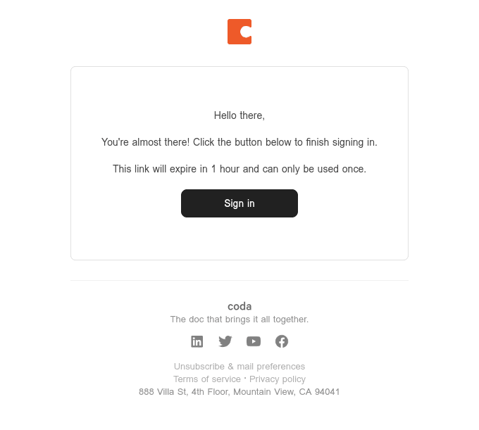 Example of a confirmation email