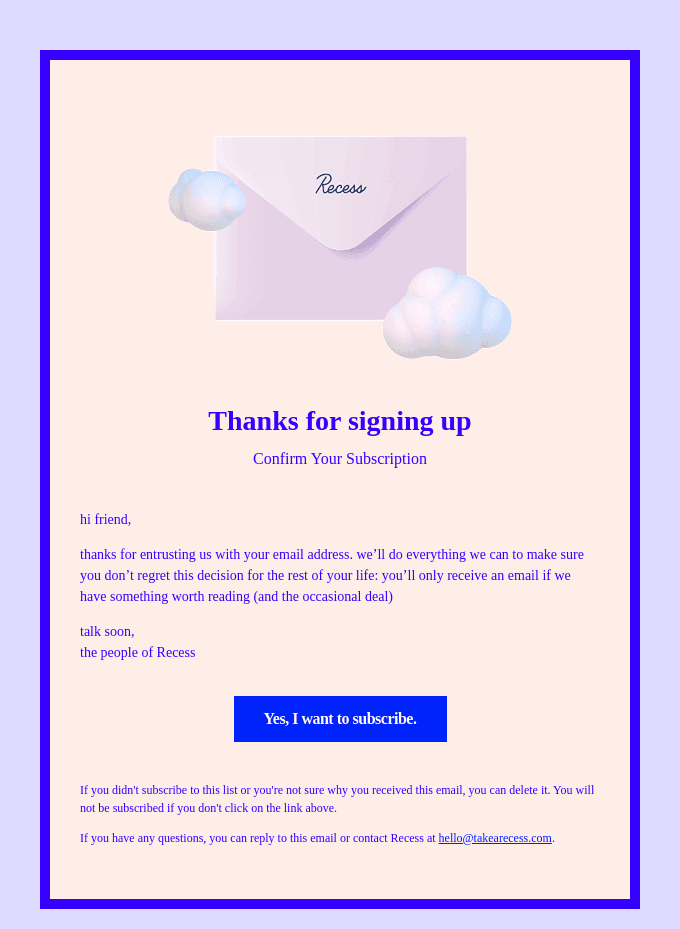 Subscription confirmation email