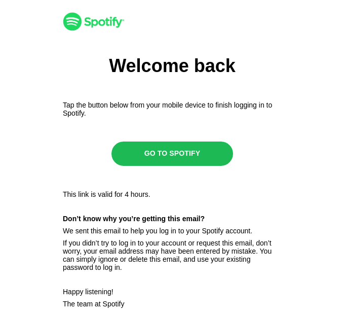 Confirmation email featuring a CTA button