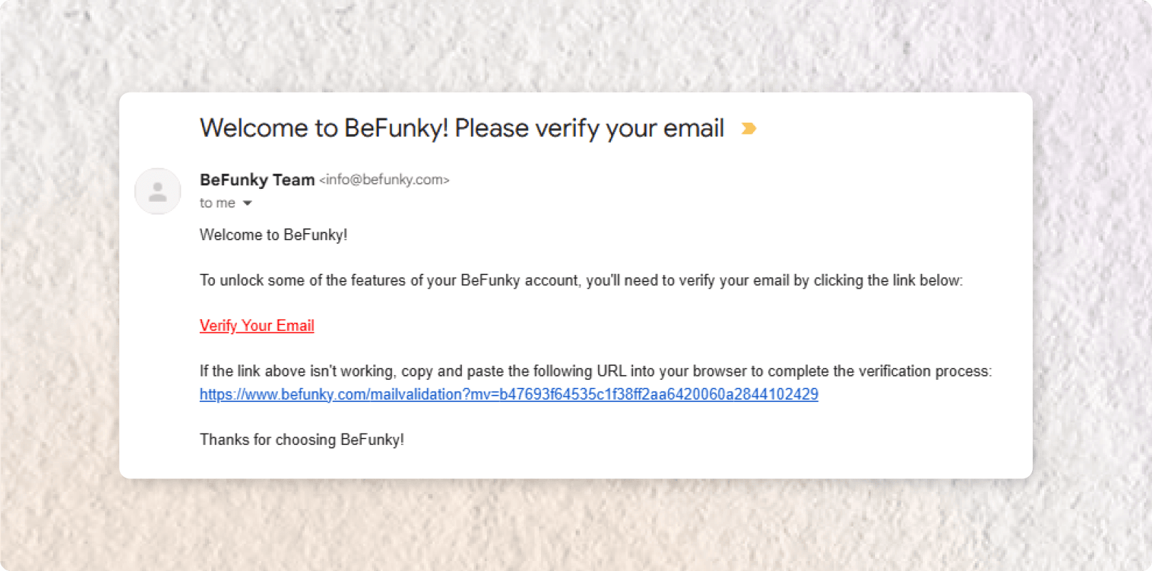 Confirmation email