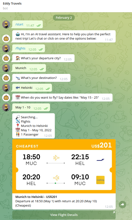 Correspondance avec un bot dans Telegram
