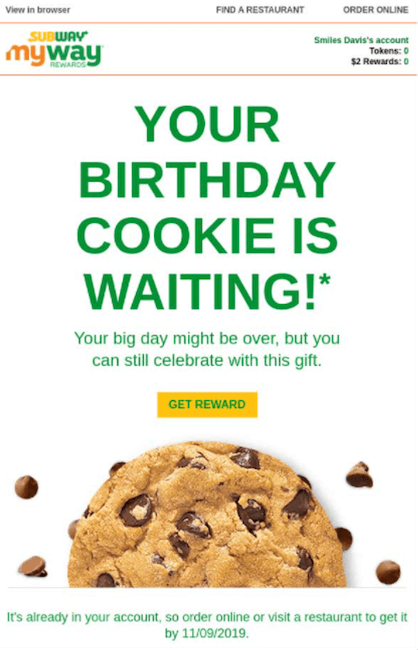 Example of a personalized birthday discount