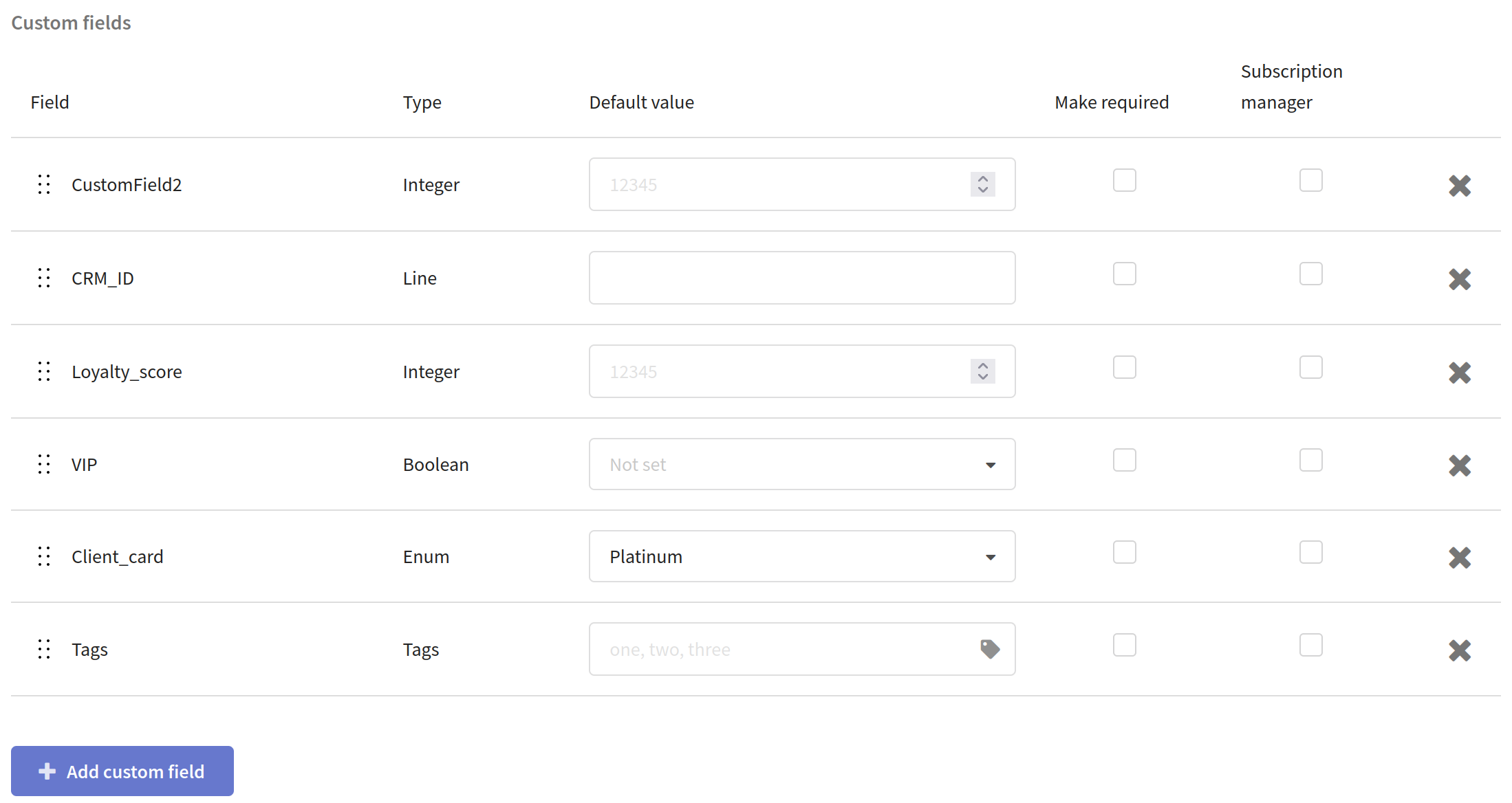 Custom fields