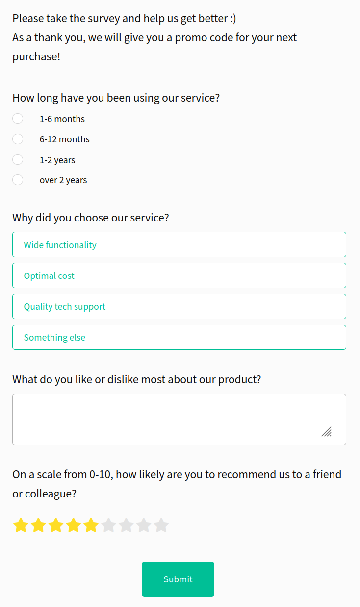 Example of survey in Altcrafm Platform