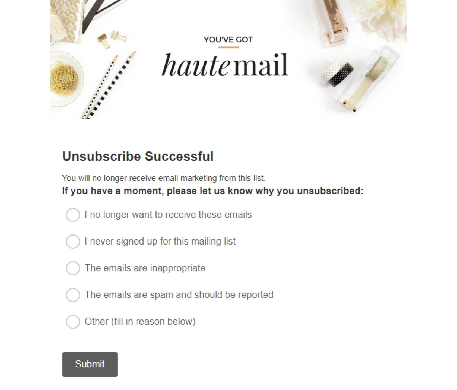 Unsubscribe letter requesting feedback