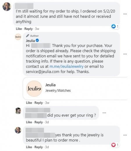 Réponse d'une marque aux commentaires