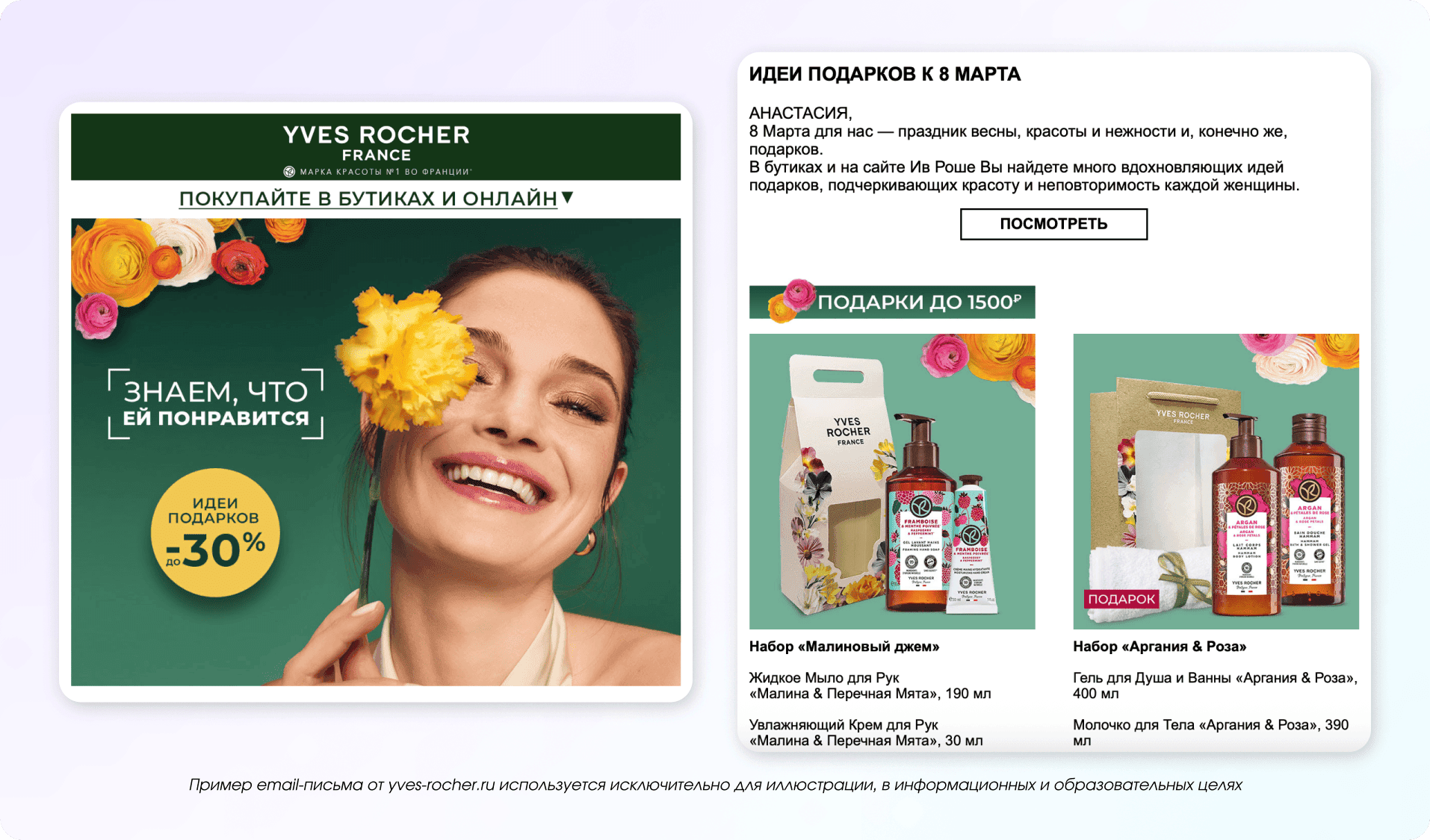 Пример email-письма от Yves Rocher